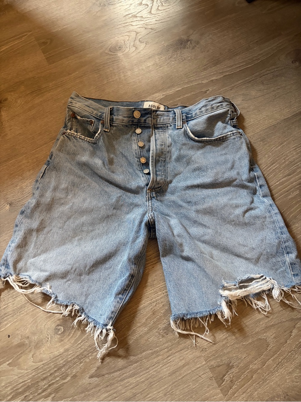 AGOLDE Light Blue Denim Cutoff Shorts